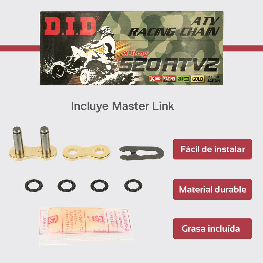 Cadena para moto 520ATV X 104 L Dorada Especial Oil ring DID