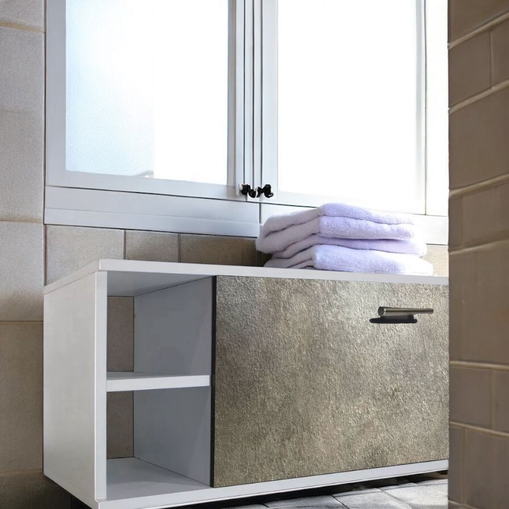Gabinete Baño Moderno  MDF Elegante Vinil Gris Rugodo Minimalista