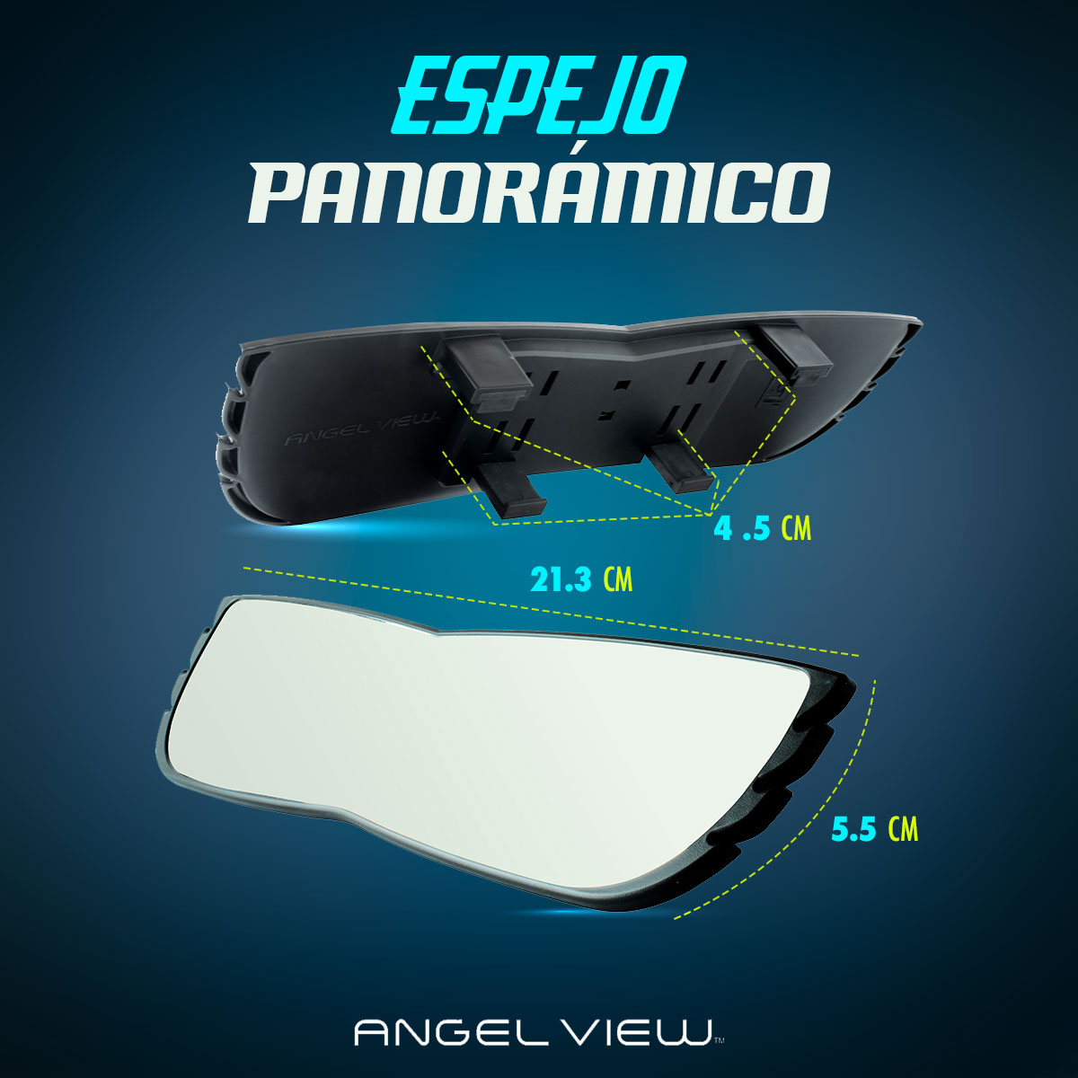 Espejo Retrovisor de Seguridad Angel View Vidrio Curvo 30cm de Ajuste Universal; Fácil y Rápida instalación; Visión Amplia; Seguridad al Volante