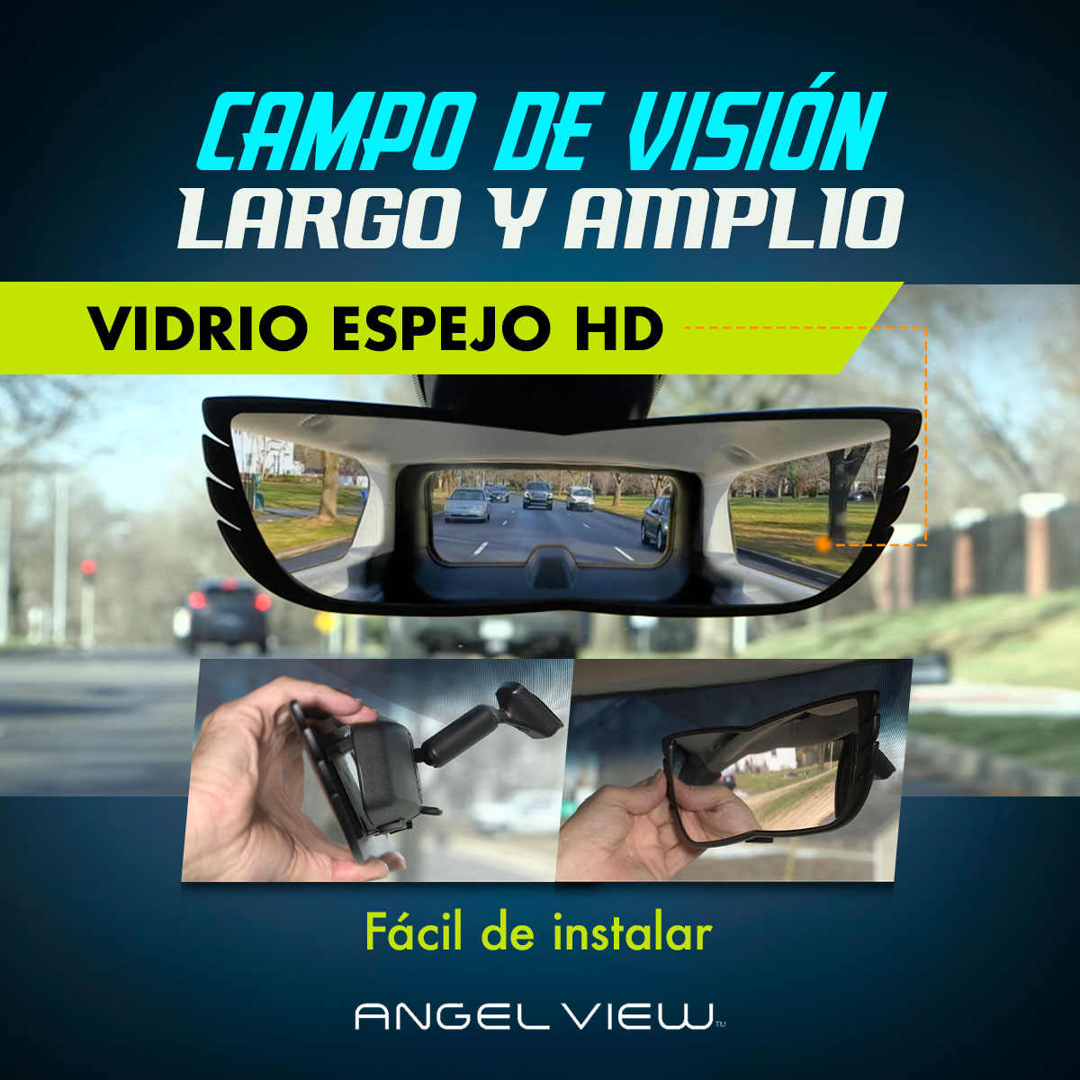 Espejo Retrovisor de Seguridad Angel View Vidrio Curvo 30cm de Ajuste Universal; Fácil y Rápida instalación; Visión Amplia; Seguridad al Volante