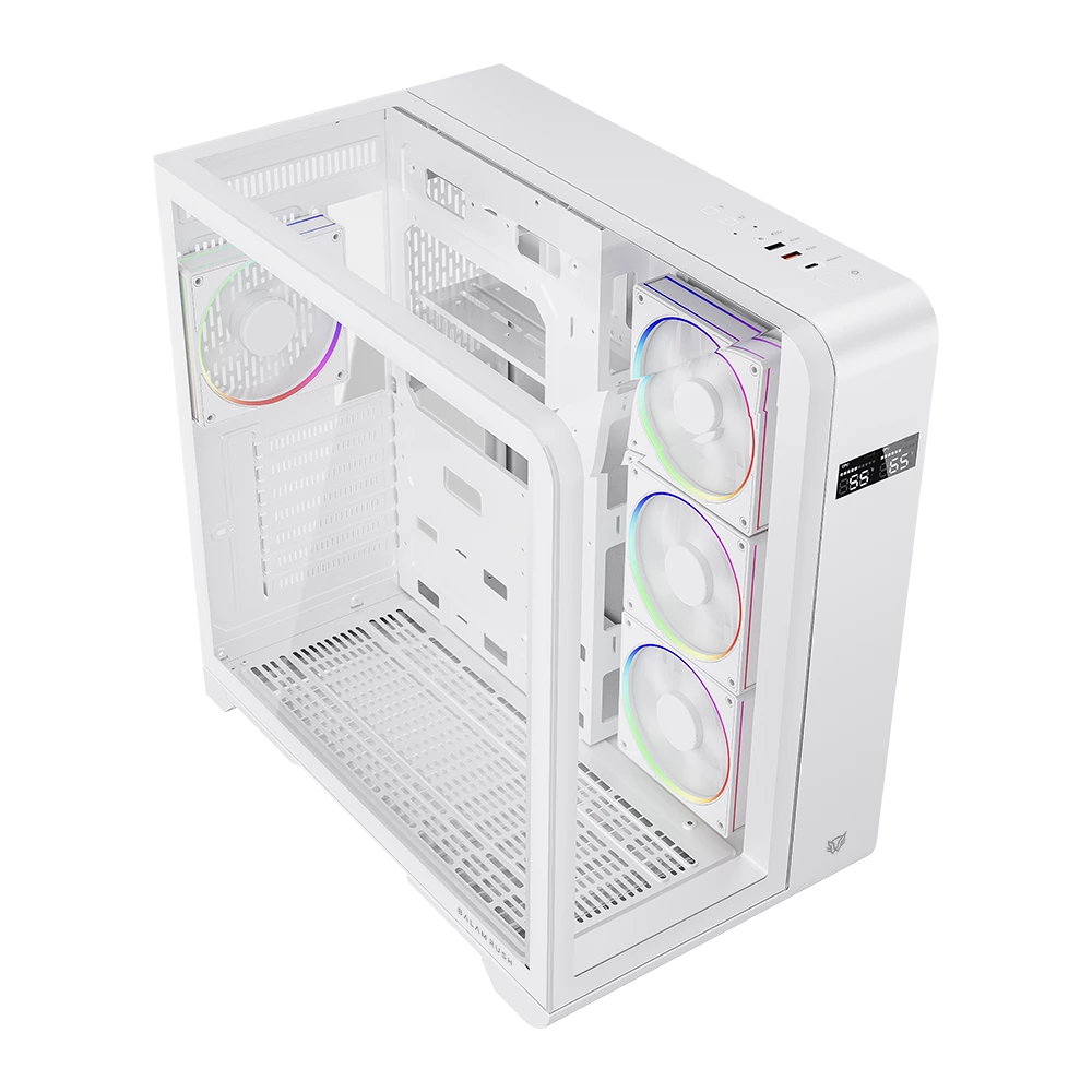 GABINETE BALAM RUSH TANK EXPERT CURVE 7400 BLANCO ATX DIGITAL 4VENT ARGB CRISTAL S/FUENTE BR-941600 
