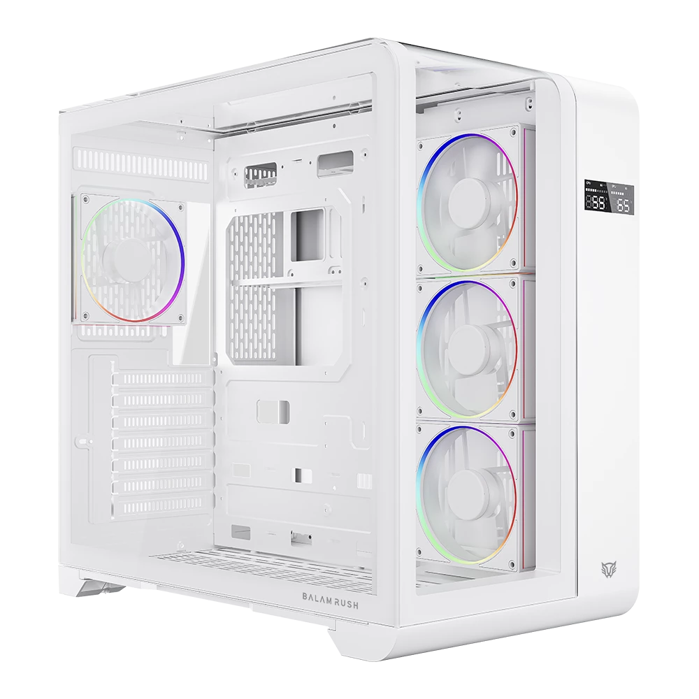 GABINETE BALAM RUSH TANK EXPERT CURVE 7400 BLANCO ATX DIGITAL 4VENT ARGB CRISTAL S/FUENTE BR-941600 
