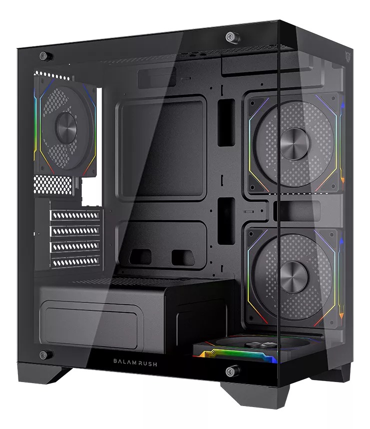 GABINETE BALAM RUSH TANK PERFORM 3600 NEGRO M-ATX 4VENT ARGB USB-3.0 CRISTAL S/FUENTE BR-941631