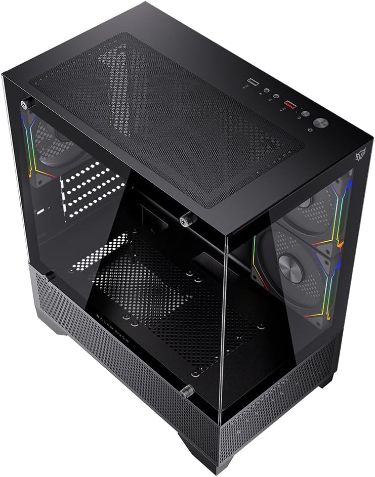 GABINETE BALAM RUSH TANK PERFORM 3200 NEGRO M-ATX 3VENT ARGB USB-3.0 CRISTAL S/FUENTE BR-941655