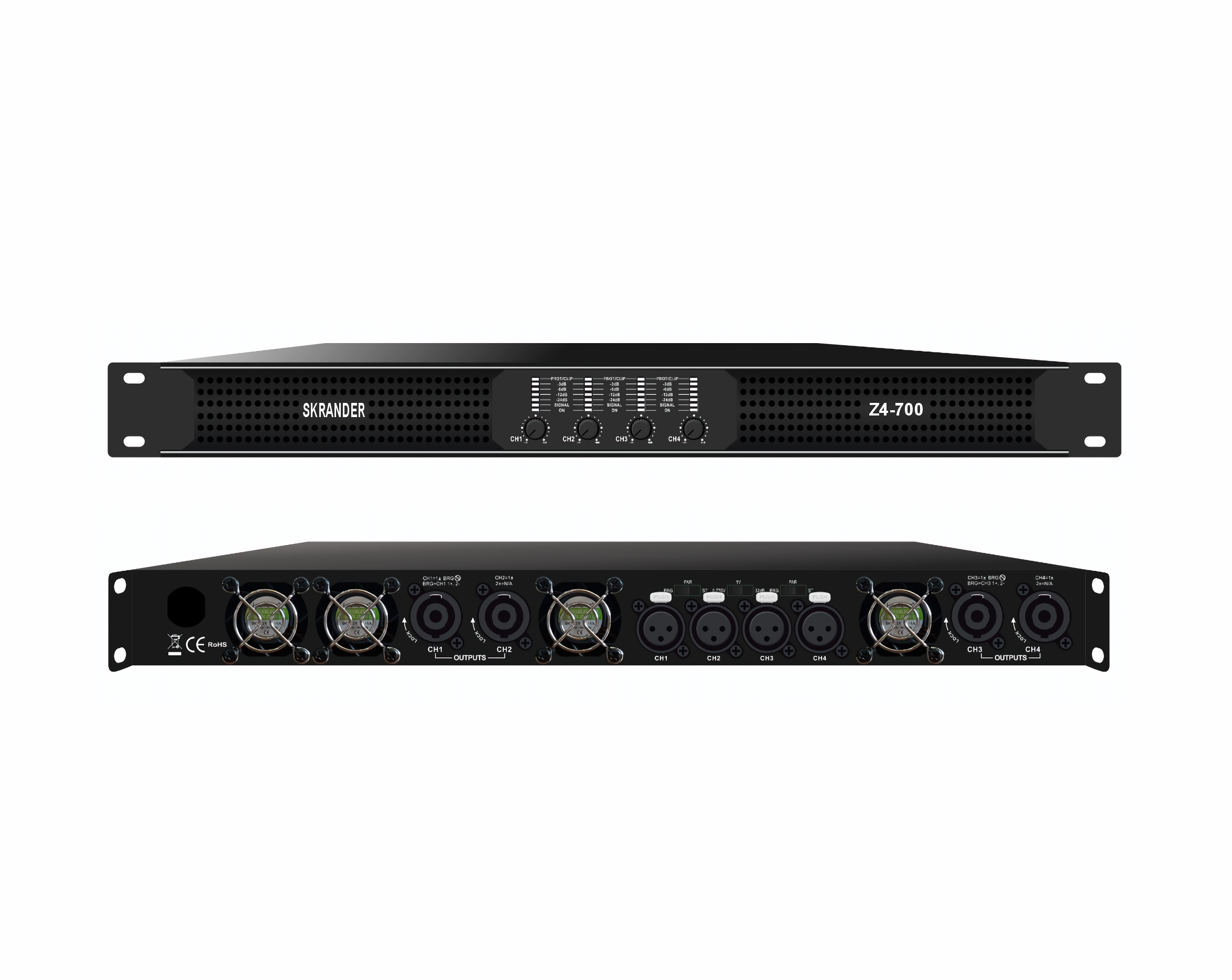 Amplificador profesional para Bajos de 18" 4 canales 700WX4 Z4-700 SKRANDER.