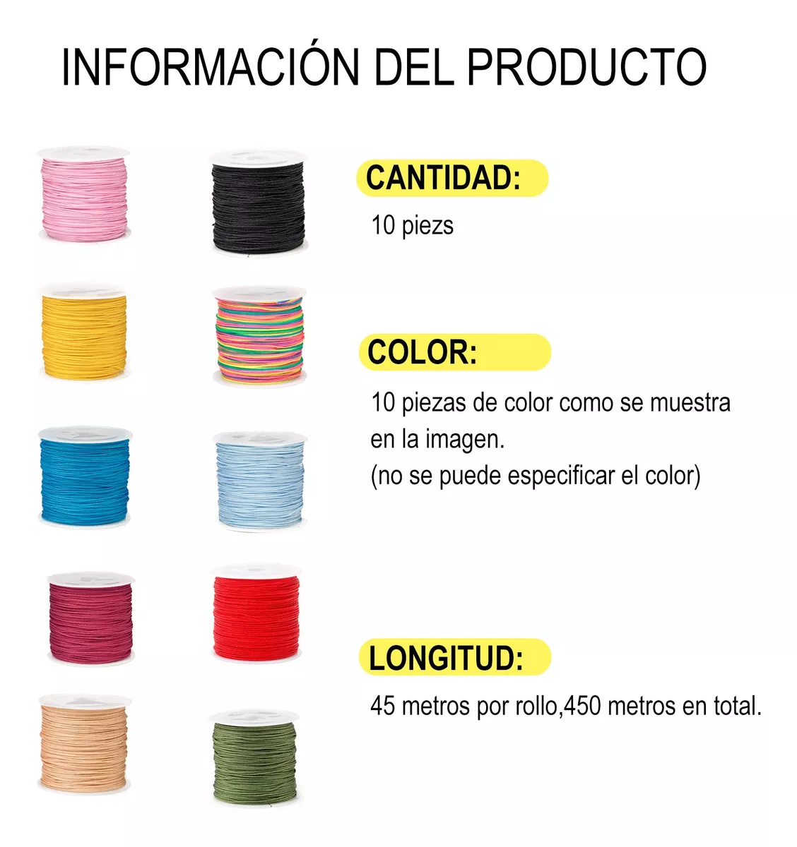 10 Rollos-hilo Chino 0.8mm,hilo Para Pulseras,450m,costura