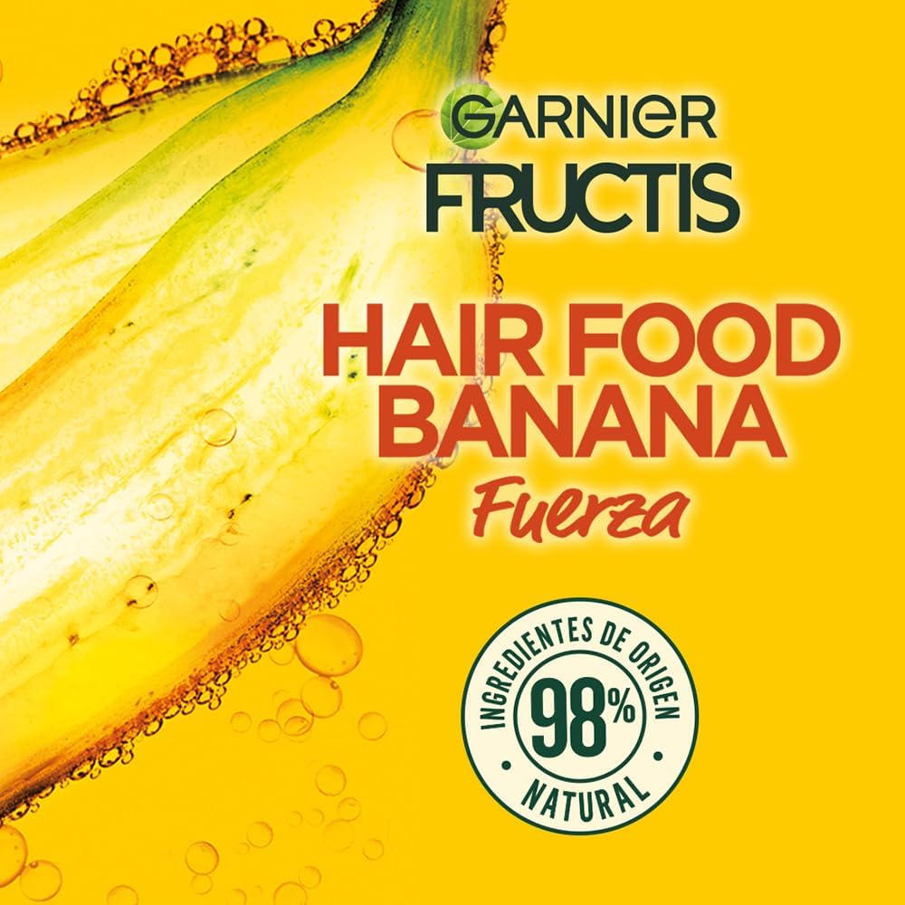 Kit Garnier Fructis Hair Food Banana, Rutina Completa Fuerza para cabello débil, Shampoo, Acondicionador y Mascarilla, 3 piezas
