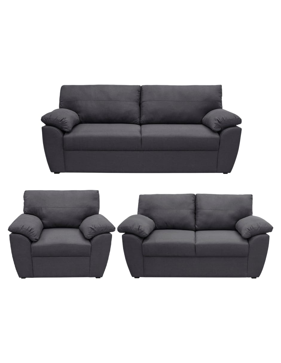Set de Sofá 3 Plazas, Love Seat y Sillón Individual Sefora Gris