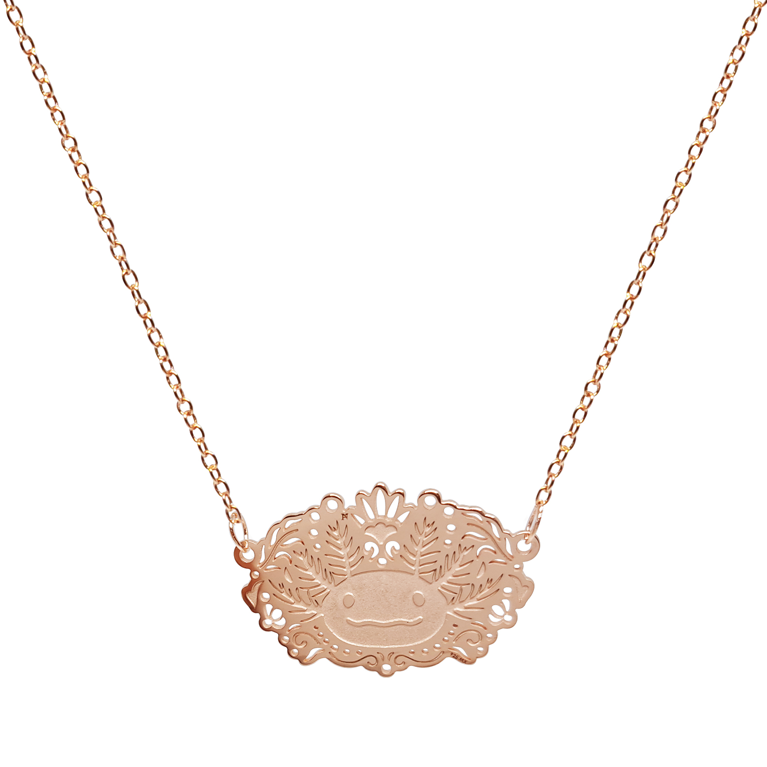 Collar Ajolote de Plata Con Baño de Oro Rosa, Joyas para Mujer por Anante Joyeria.
