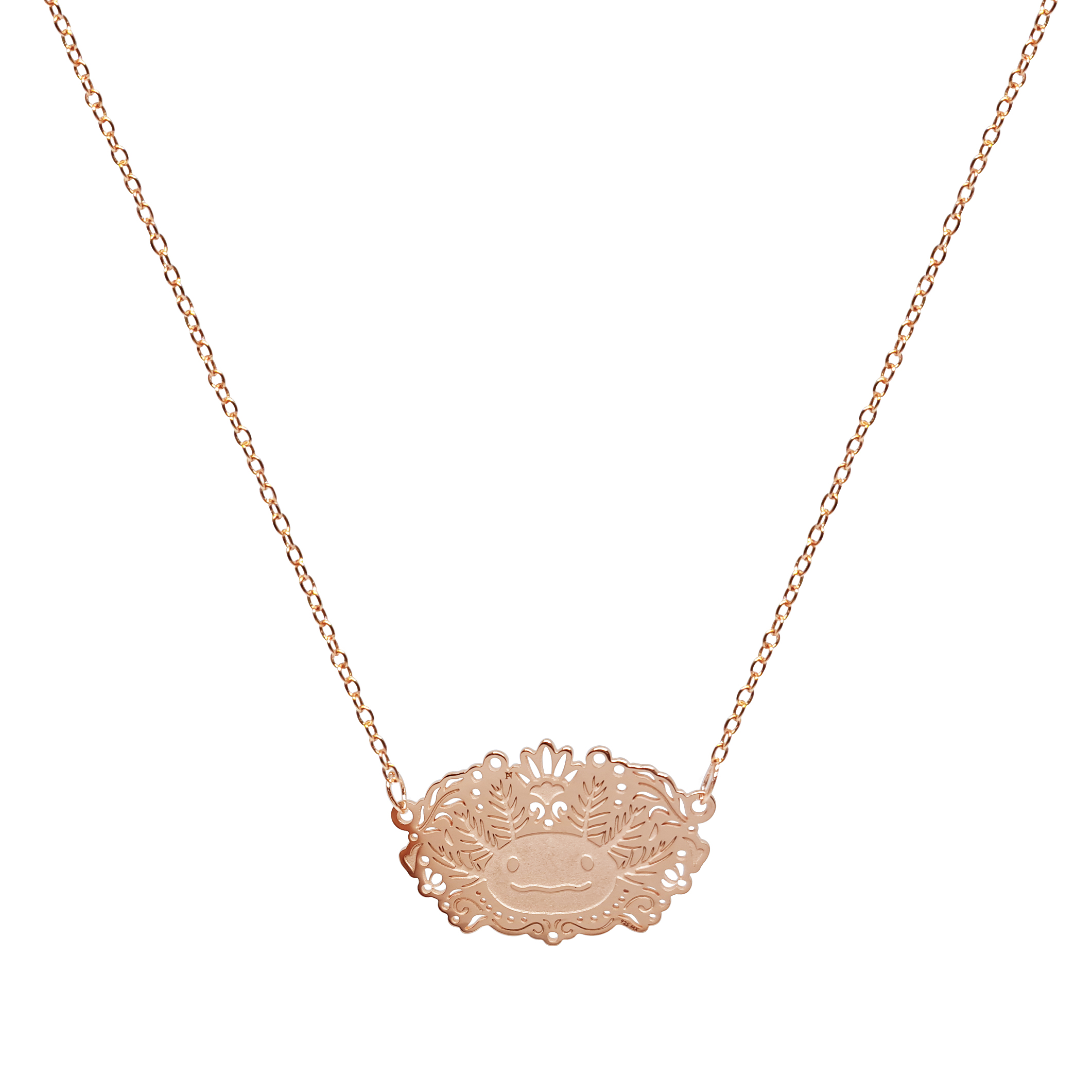 Collar Ajolote de Plata Con Baño de Oro Rosa, Joyas para Mujer por Anante Joyeria.