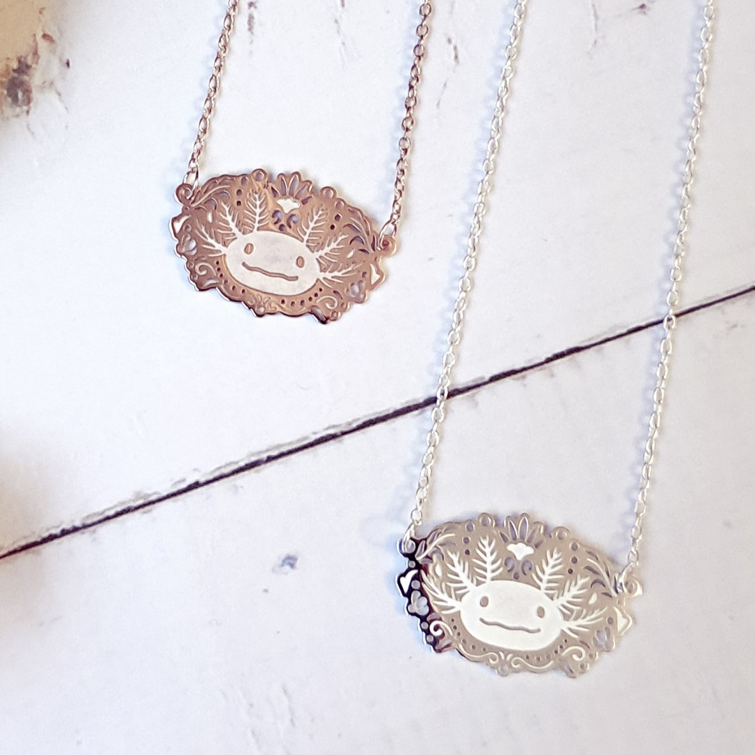 Collar Ajolote de Plata Con Baño de Oro Rosa, Joyas para Mujer por Anante Joyeria.