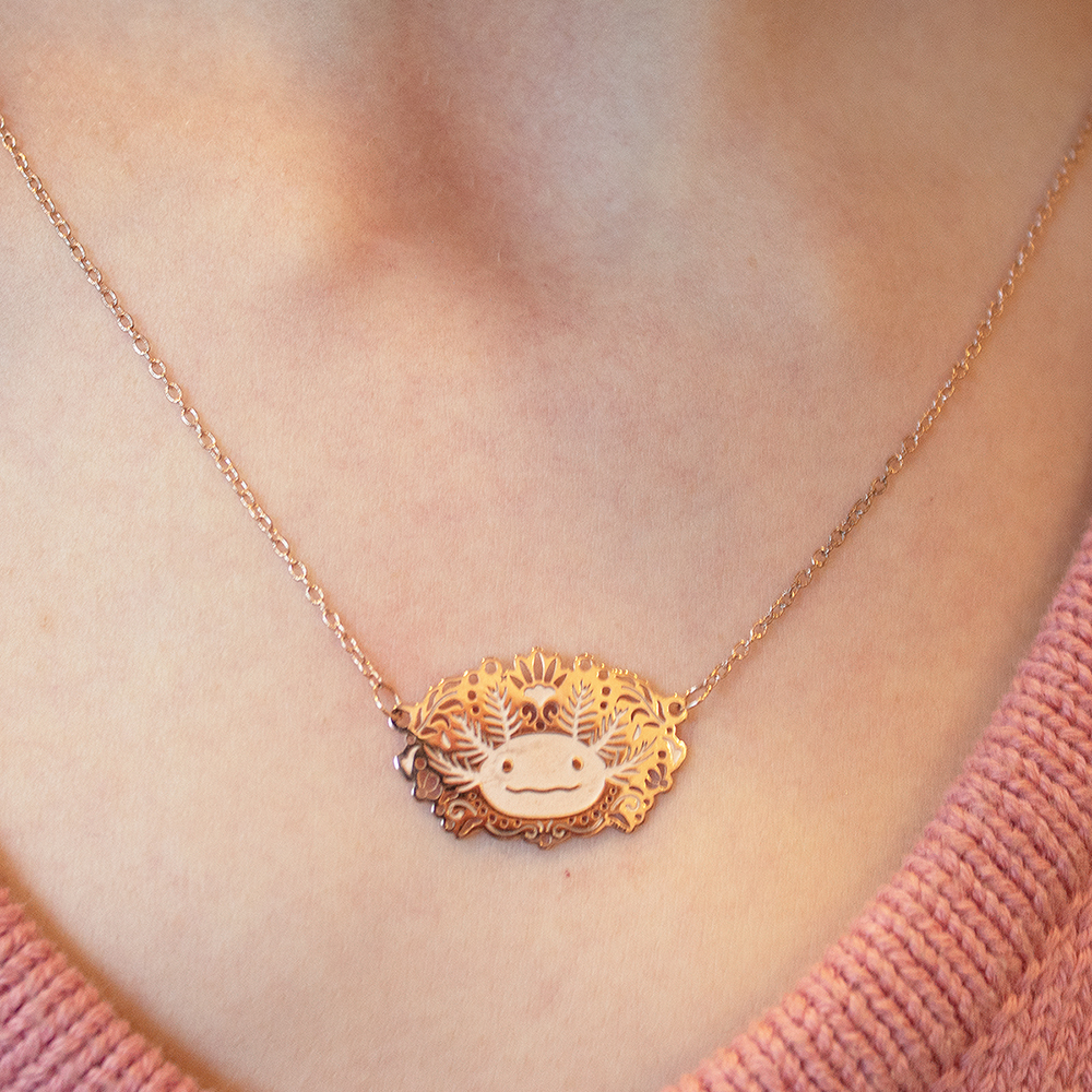 Collar Ajolote de Plata Con Baño de Oro Rosa, Joyas para Mujer por Anante Joyeria.