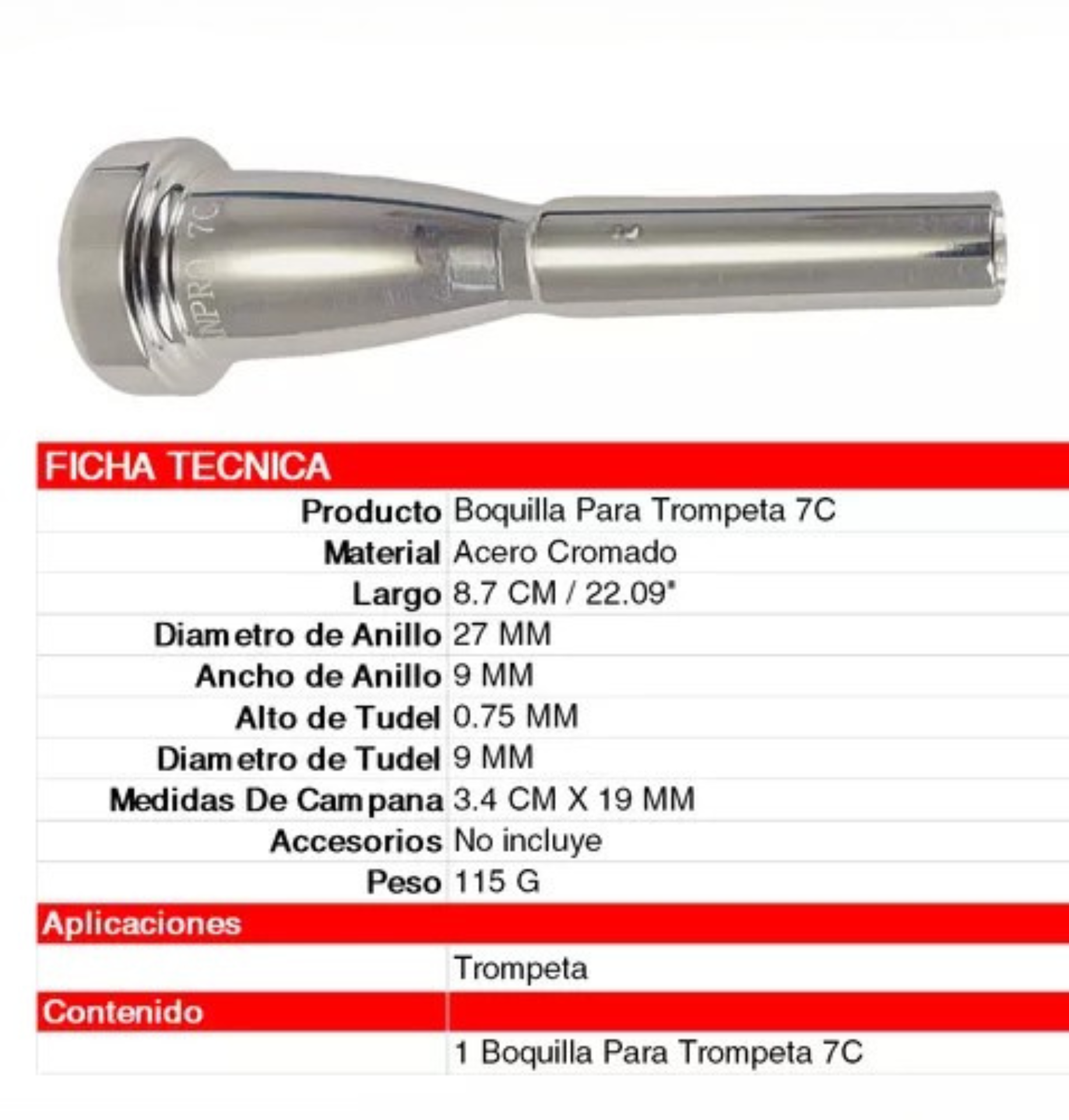 Boquilla Para Boca De Trompeta Medida 7c Profesional !!