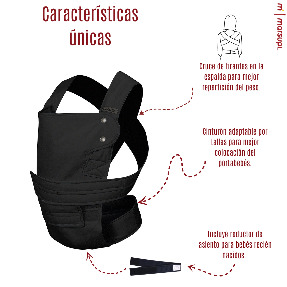 Marsupi Classic Black Portabebés Cangurera Ergonómico.