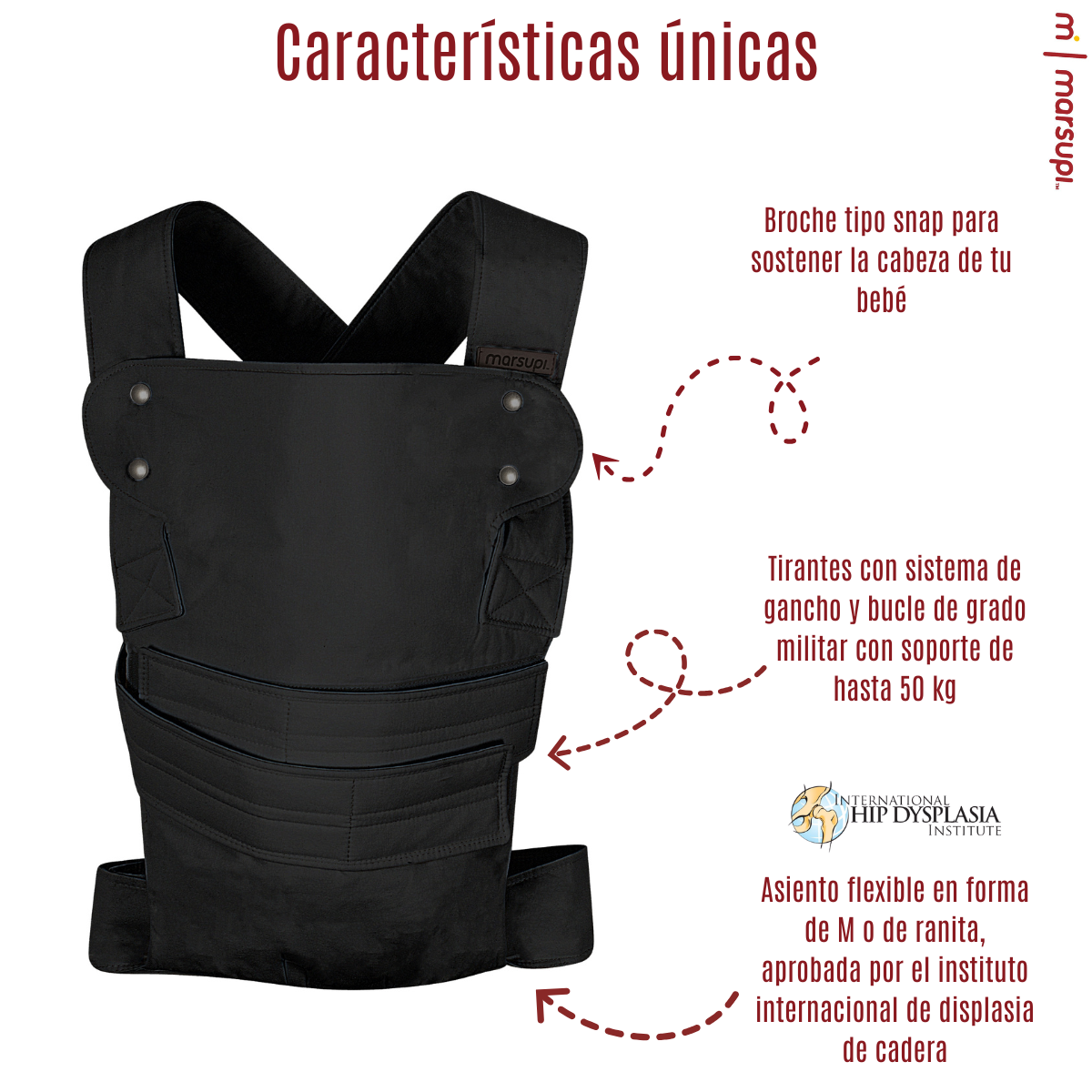 Marsupi Classic Black Portabebés Cangurera Ergonómico.
