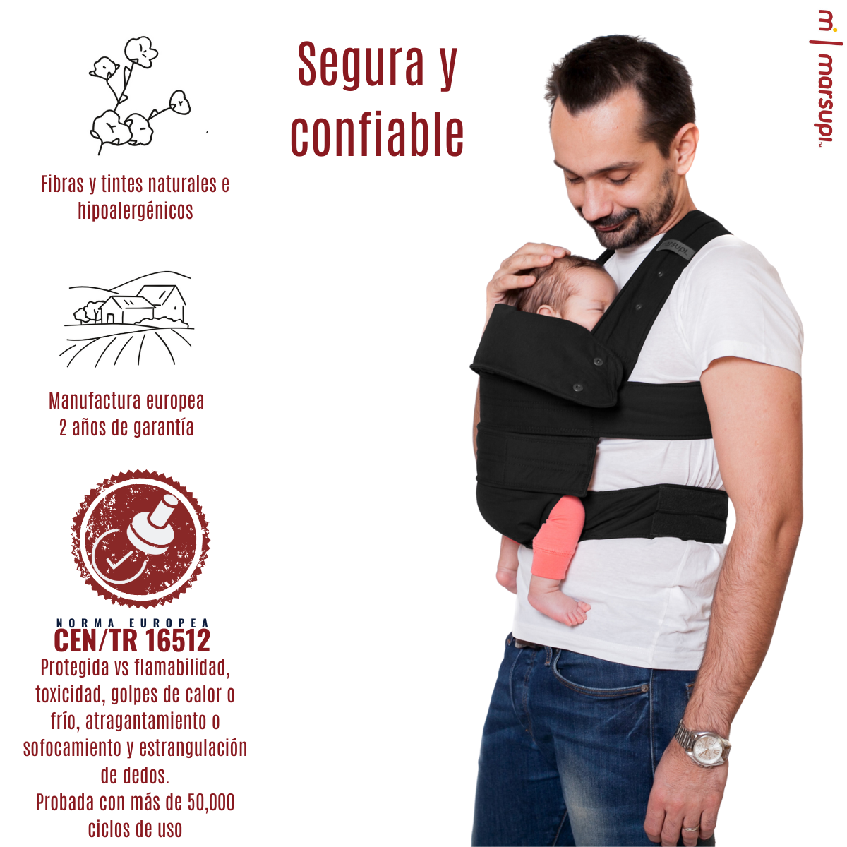 Marsupi Classic Black Portabebés Cangurera Ergonómico.