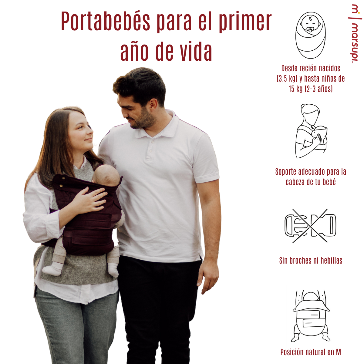 Marsupi Classic Berry Portabebés Cangurera Ergonómico.