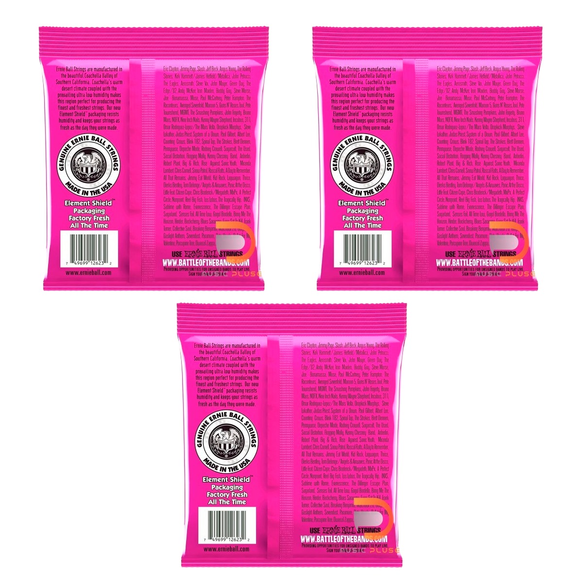 Juego de 3 Paquetes de Cuerdas Ernie Ball Guitarra Eléctrica 9-42 Super Slinky 2223