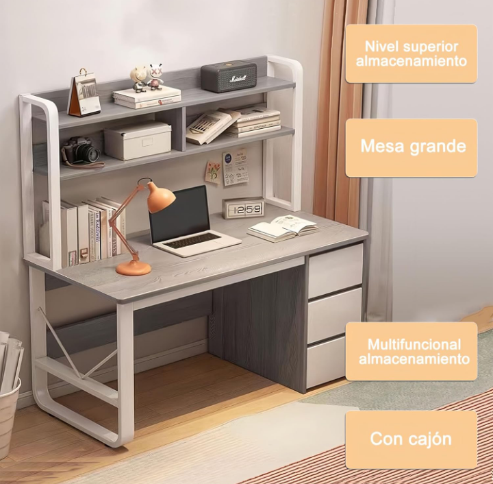 Escritorio con repisas y cajones para computadora 