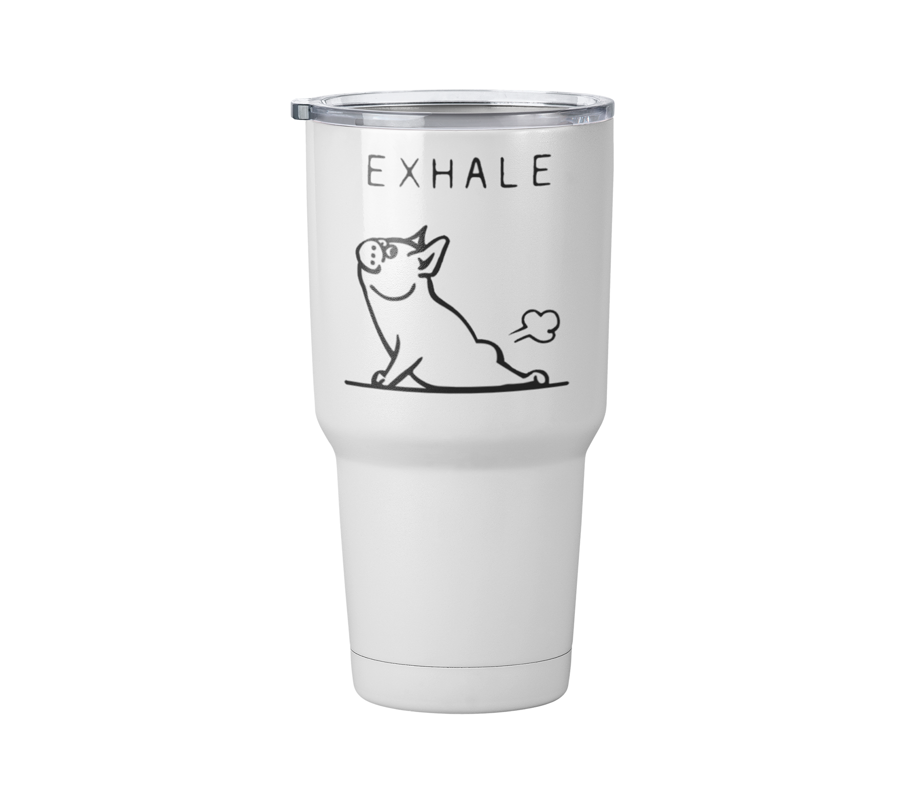 Termo Pug Inhale Exhale | perro | Blanco Acero | frase meme divertido | Viajero Metálico 30 oz