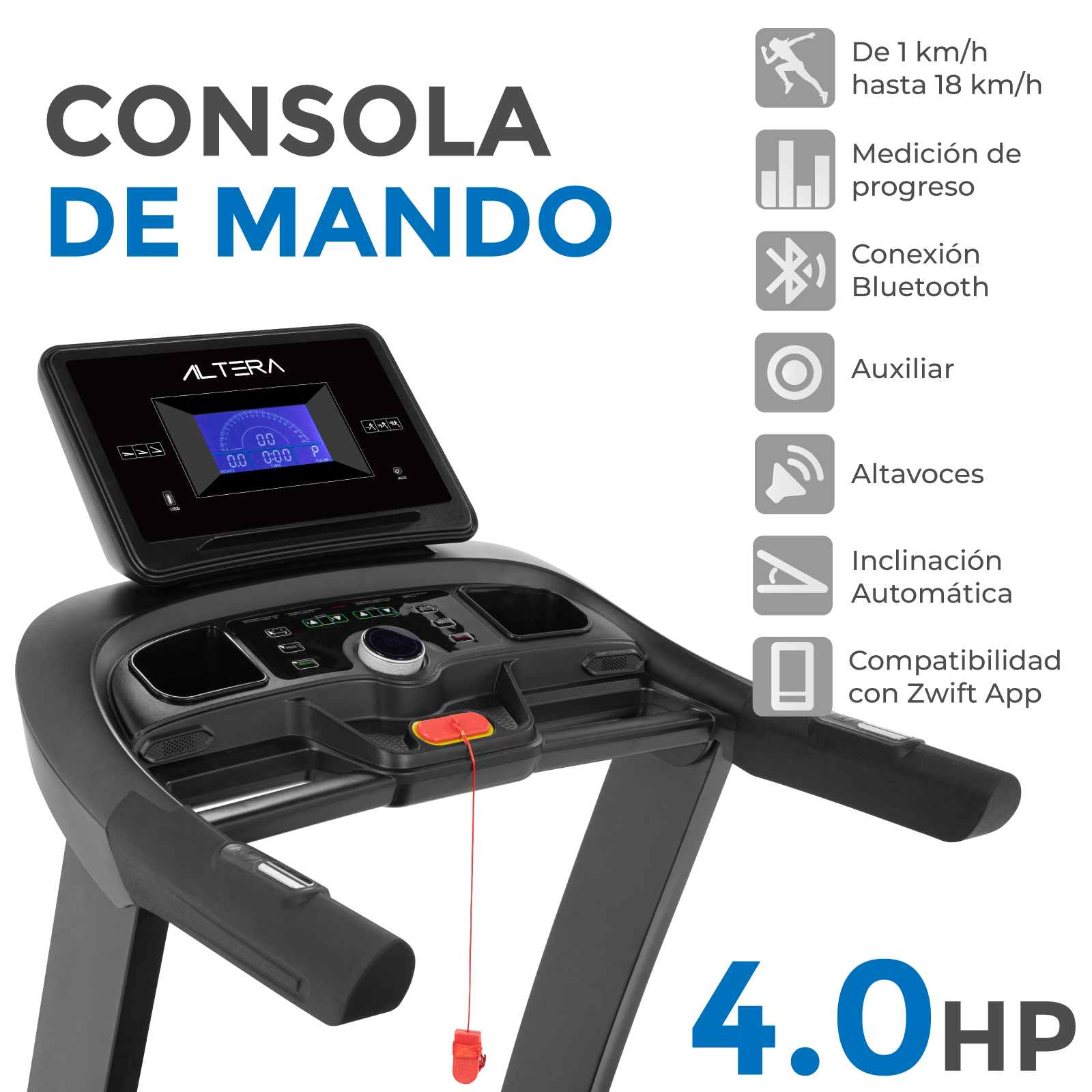 Caminadora Electrica Altera Gante 4hp Inclinacion Automatica