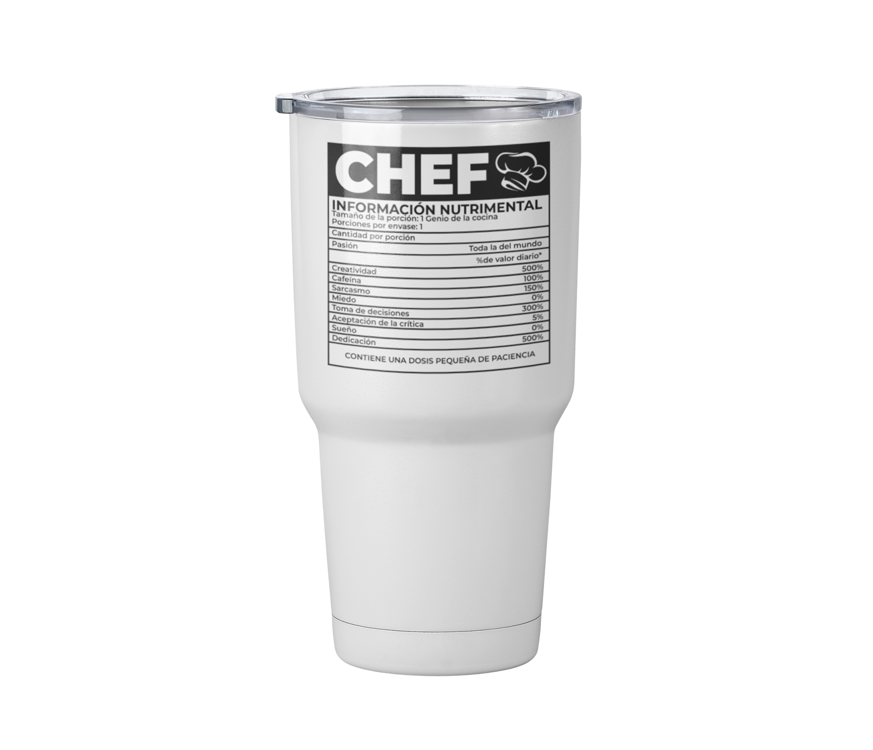 Termo Chef Contenido Nutricional | profesion | Blanco Acero | divertido | Viajero Metálico 30 oz