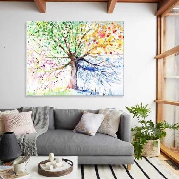 Cuadro Arbol De Colores Acuarela Canvas  4 Estaciones 100x80