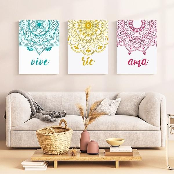 Set 3 Cuadros Mandalas En Tela Canvas Artistico En Bastidor Elige Tus Tonos Favoritos