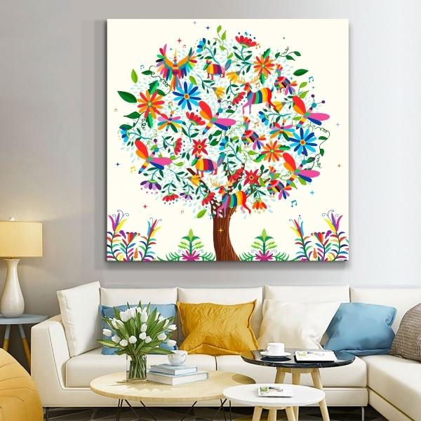 Cuadro Arbol De La Vida Arte Mexicano En Canvas De Algodón Ecológico Moderno Hd Materiales De Calidad