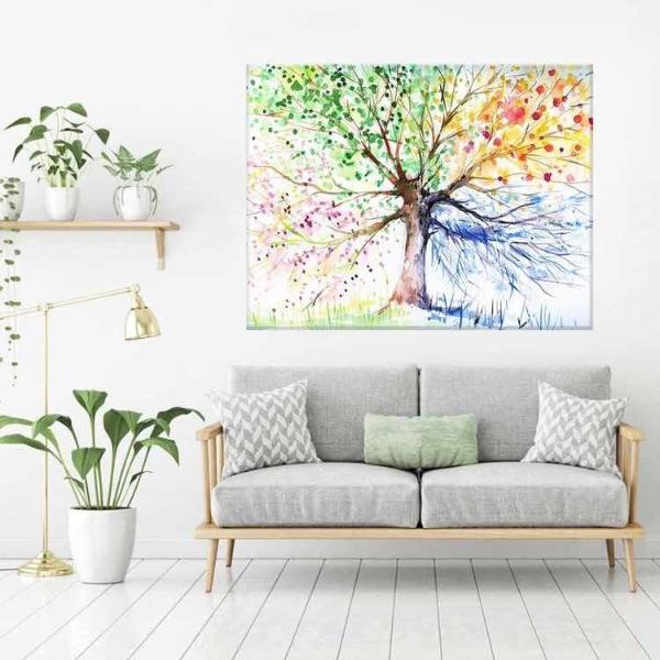 Cuadro Arbol De Colores Acuarela Canvas  4 Estaciones 100x80