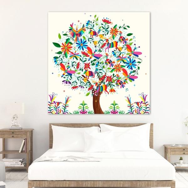 Cuadro Arbol De La Vida Arte Mexicano En Canvas De Algodón Ecológico Moderno Hd Materiales De Calidad