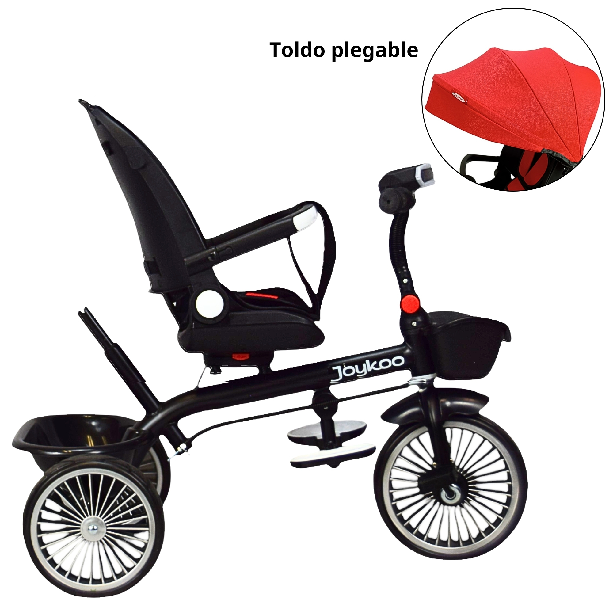 Triciclo para Niños con Asiento Giratorio y Reclinable Luz Sonido Bastón Dirigible - Rojo