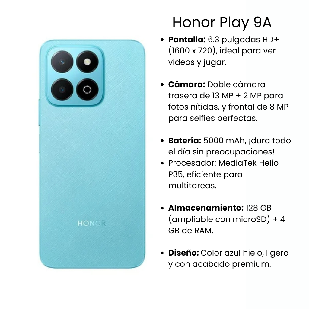 Honor Play 9a 4gb 128gb Batería 5000mah, Pantalla 6.3, Cámara 13mp, Sonido Potente