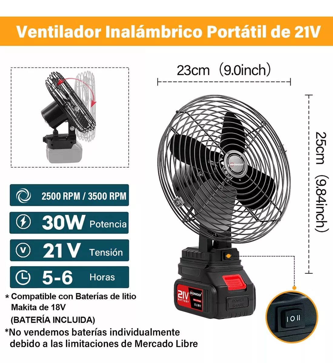 Ventilador Portátil Inalámbrico Ventiladores Piso Recargable