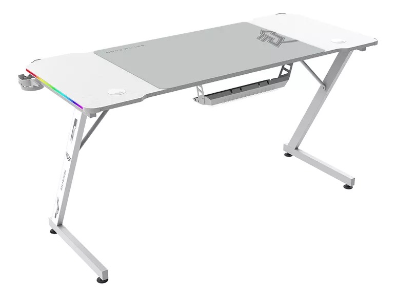 ESCRITORIO GAMER BALAM RUSH ERGONÓMICO OLYMPUS SPOT GLOW MRX6000 BLANCO ESTRUCTURA Z 140X60CM SOPORTA HASTA 100 KG