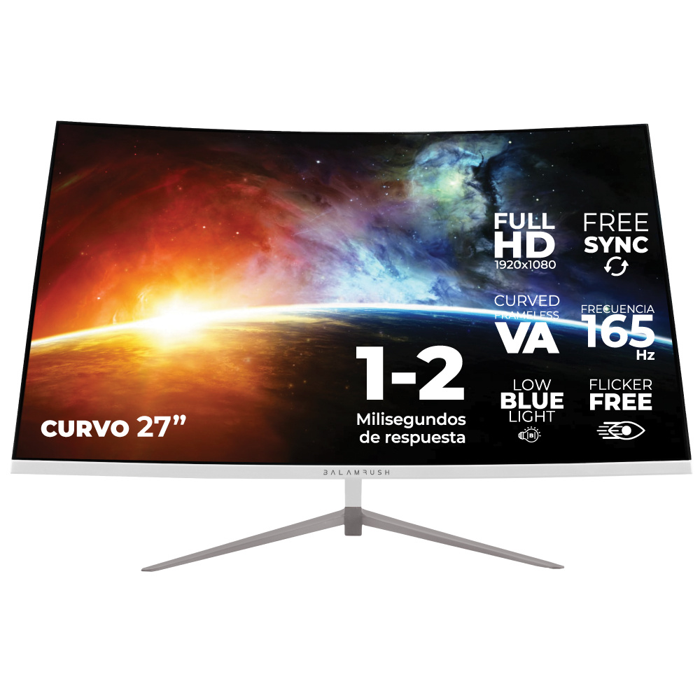 Monitor Gamer Curvo Balam Rush Ultraearth MTX27C LED 27", 1920x1080 Full HD, FreeSync, 165Hz, HDMI/DisplayPort, Blanco. 