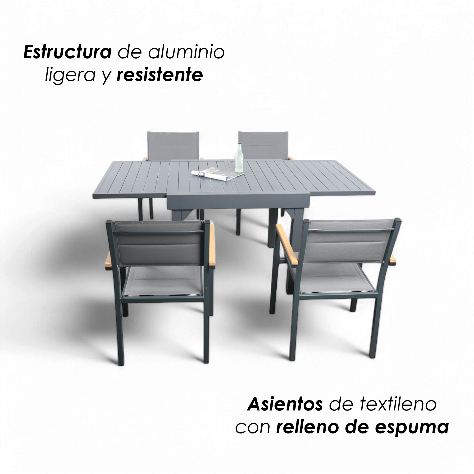Ilios Innova | Comedor Extensible 4 a 6 Personas Aluminio + 4 Sillas