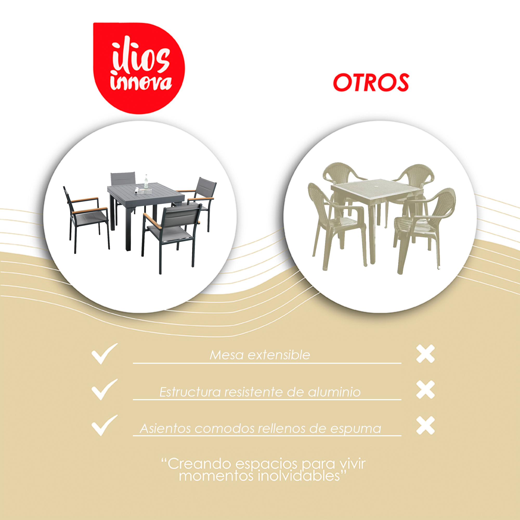 Ilios Innova | Comedor Extensible 4 a 6 Personas Aluminio + 4 Sillas