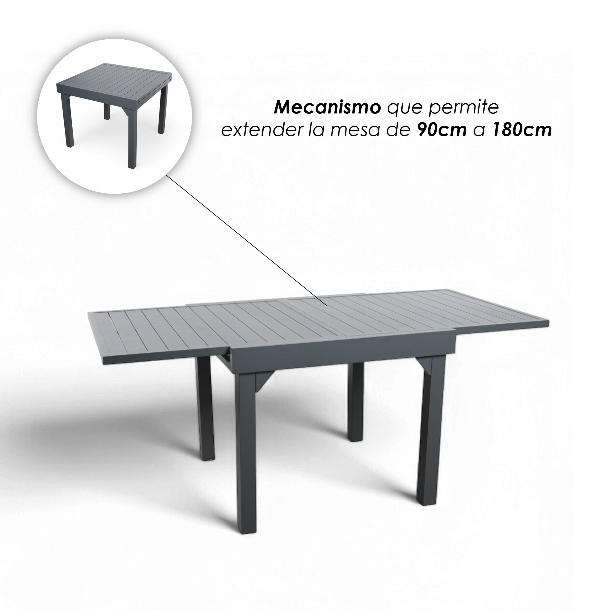 Ilios Innova | Comedor Extensible 4 a 6 Personas Aluminio + 4 Sillas
