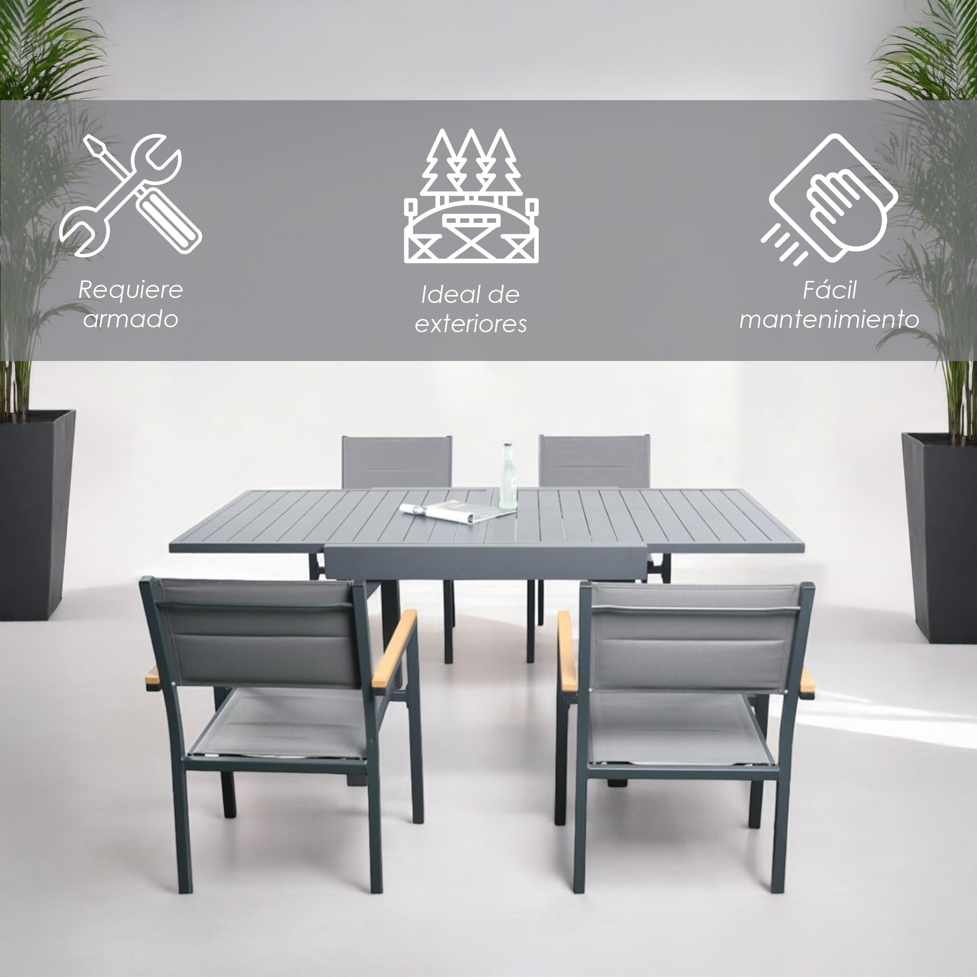 Ilios Innova | Comedor Extensible 4 a 6 Personas Aluminio + 4 Sillas