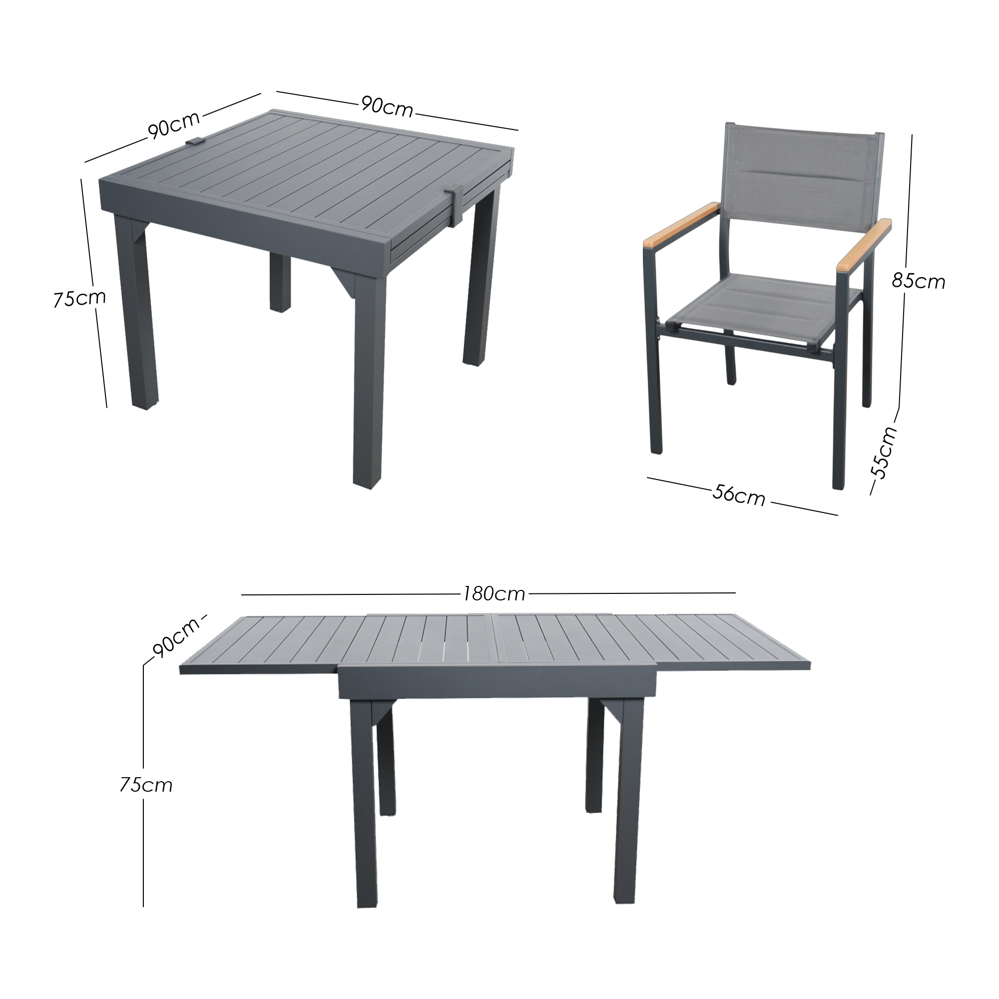 Ilios Innova | Comedor Extensible 4 a 6 Personas Aluminio + 4 Sillas