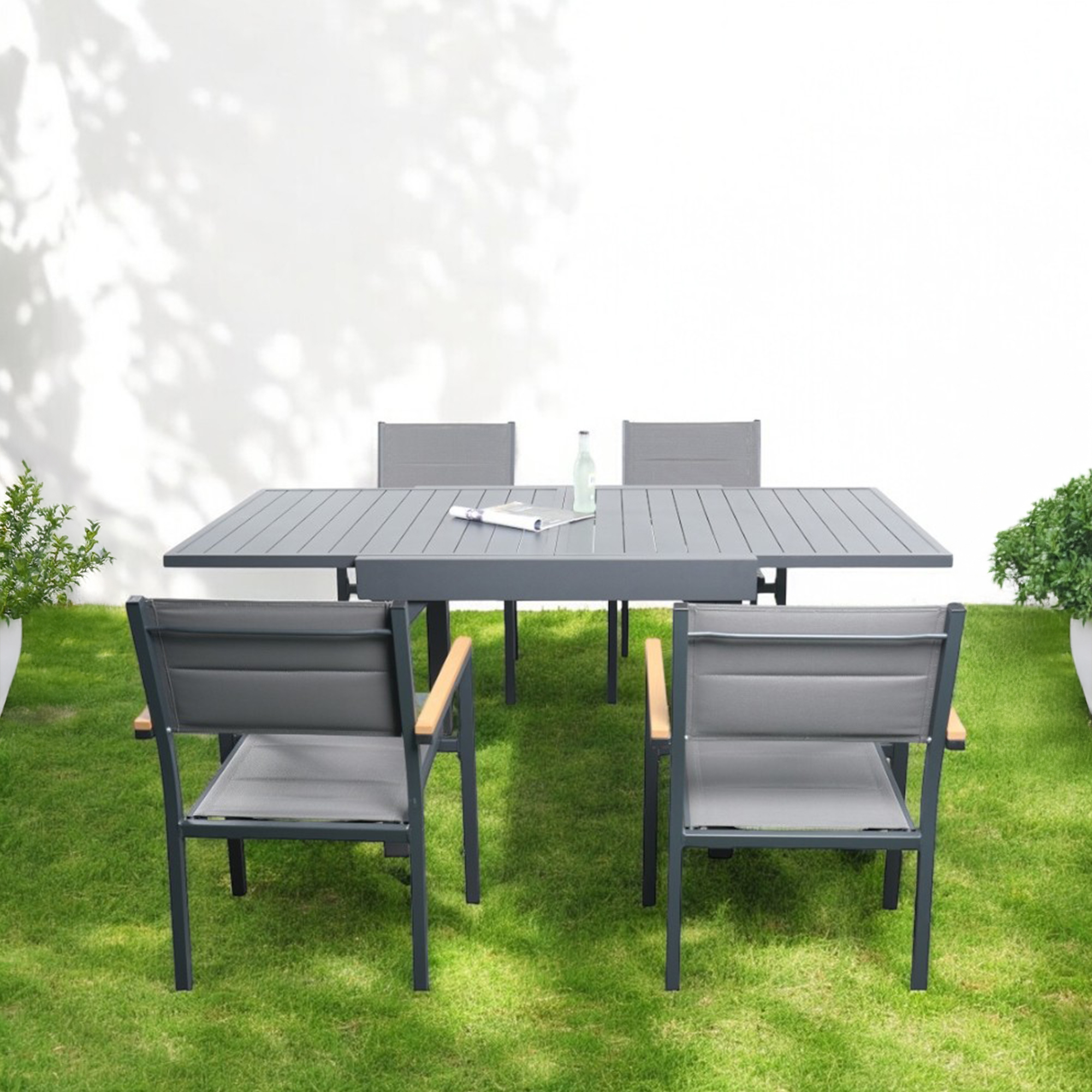 Ilios Innova | Comedor Extensible 4 a 6 Personas Aluminio + 4 Sillas