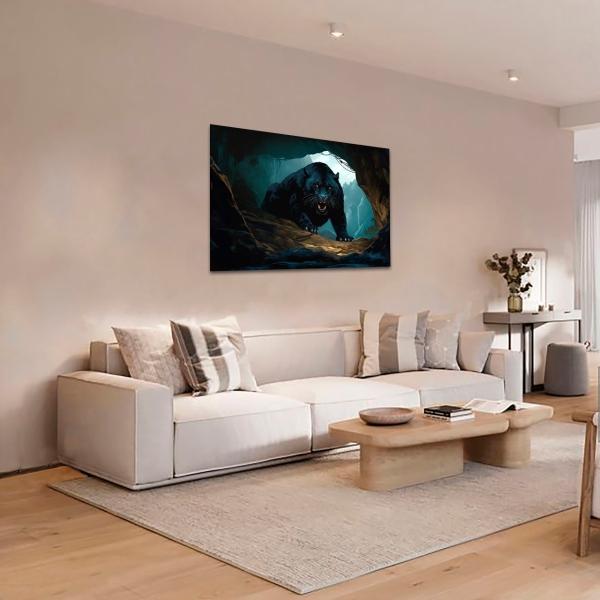Cuadro Decorativo Canvas Pantera Negra atacando en cueva 135 X 90