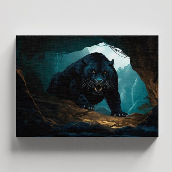 Cuadro Decorativo Canvas Pantera Negra atacando en cueva 135 X 90