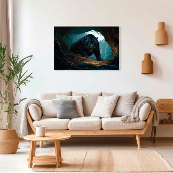 Cuadro Decorativo Canvas Pantera Negra atacando en cueva 135 X 90