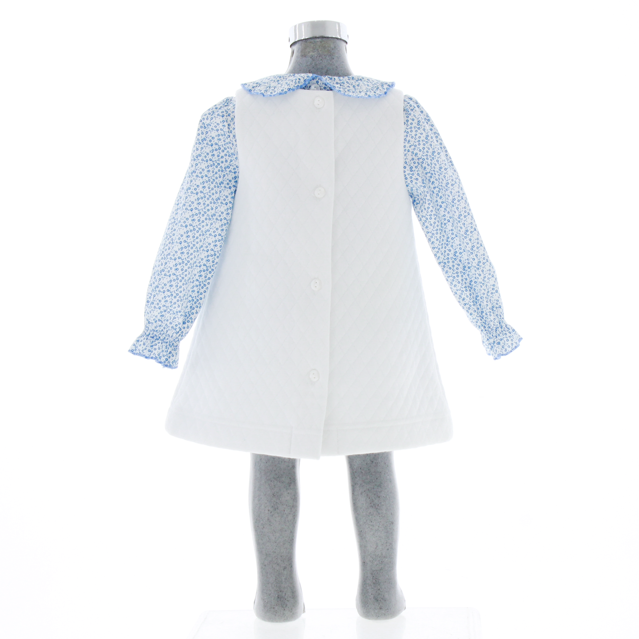 Vestido Para Niña color Blanco con Flores Azules 3930 0 a 5 Años.