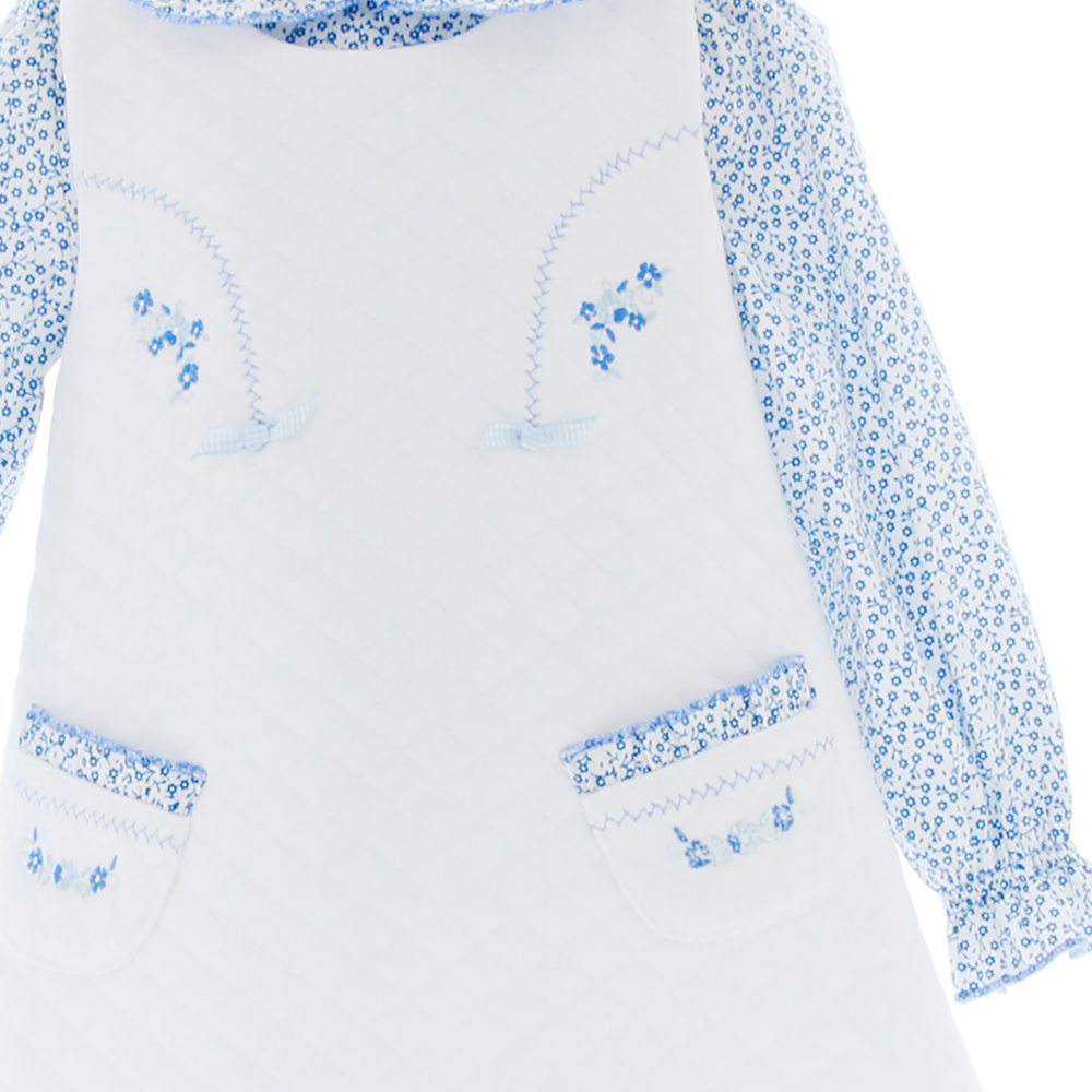 Vestido Para Niña color Blanco con Flores Azules 3930 0 a 5 Años.