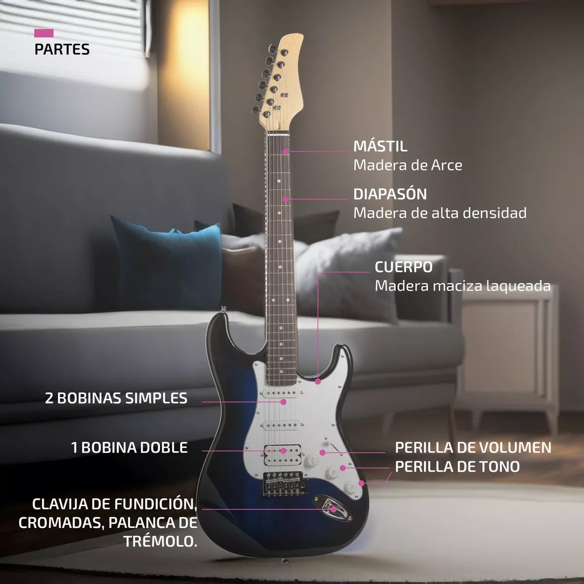 Guitarra Eléctrica Femmto con Amplificador y Accesorios