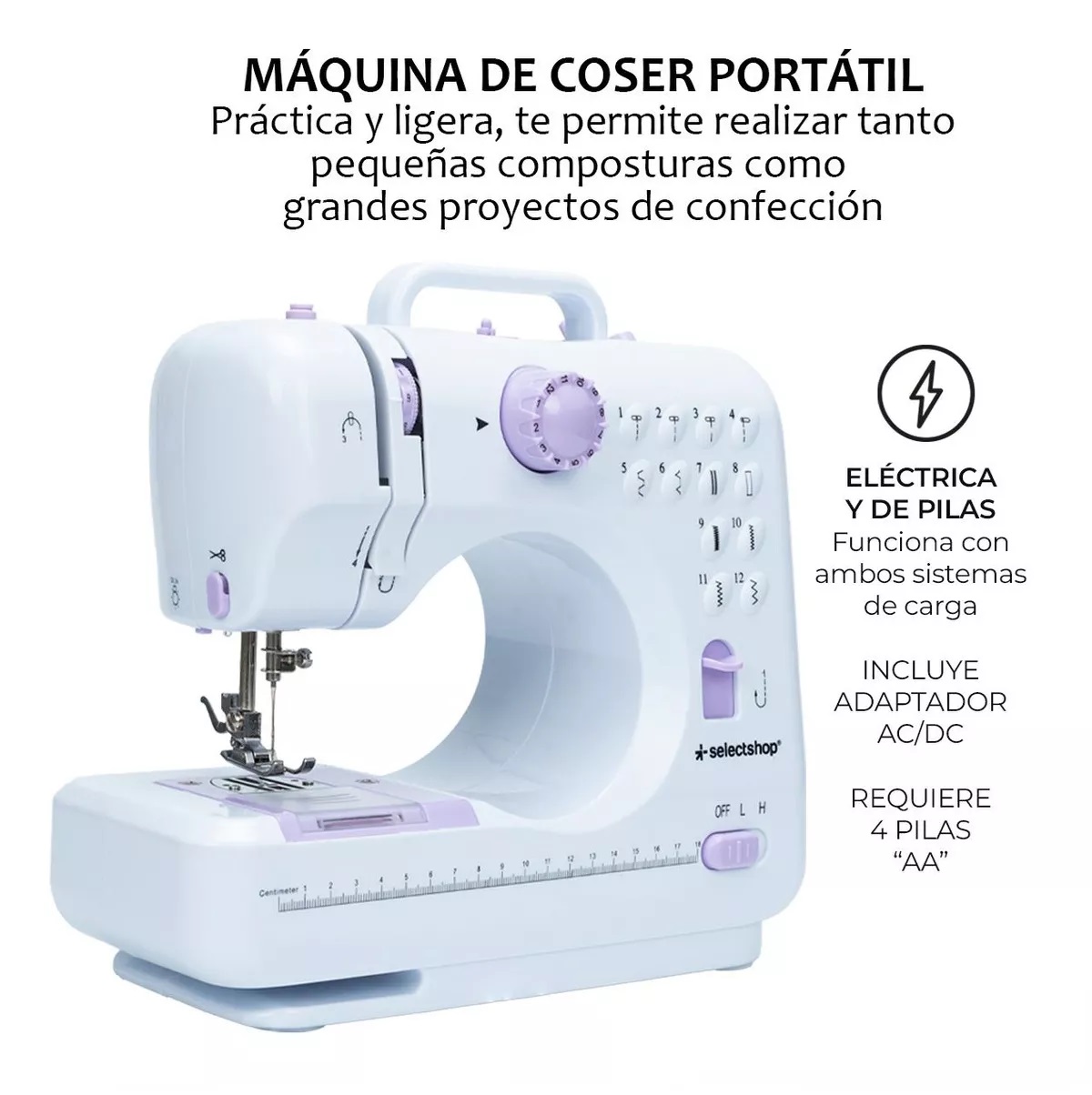 Maquina De Coser Portatil Electrica Mas Kit Costura Y Pedal Color Blanco SelectShop