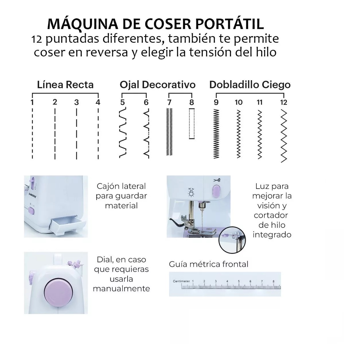 Maquina De Coser Portatil Electrica Mas Kit Costura Y Pedal Color Blanco SelectShop